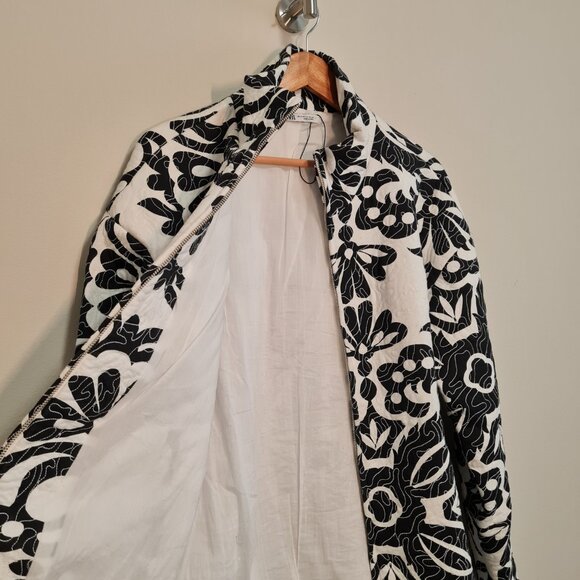 Zara Quilted Cotton Printed Oversized Coat Floral Black White S Blogger Fav - Picture 8 of 9